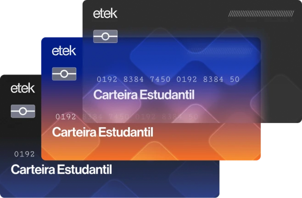 Carteira estudantil da Etek em três variações de cor